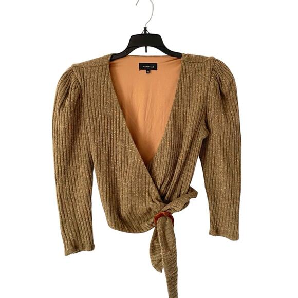 Majorelle Damien Wrap Mocha Brown Ribbed Sweater size small - Picture 4 of 10